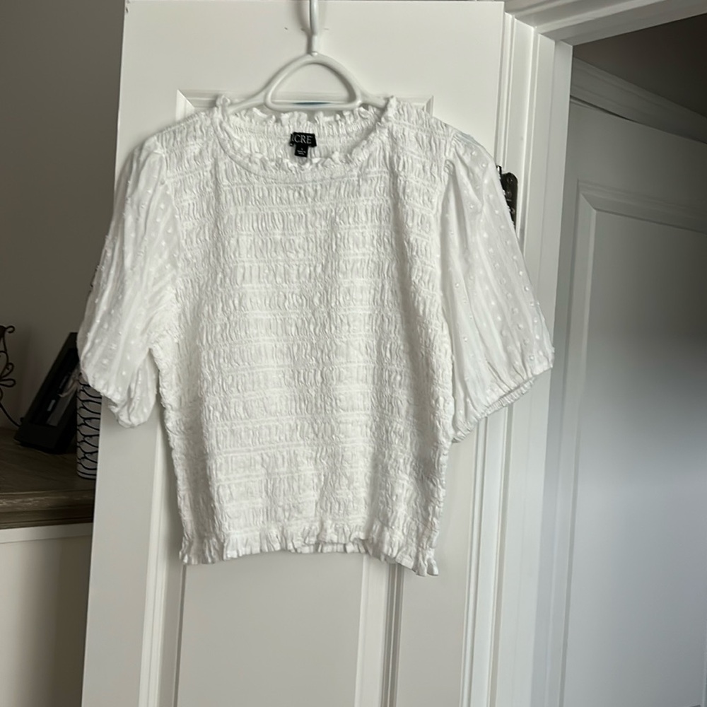 J Crew Smocked Top White